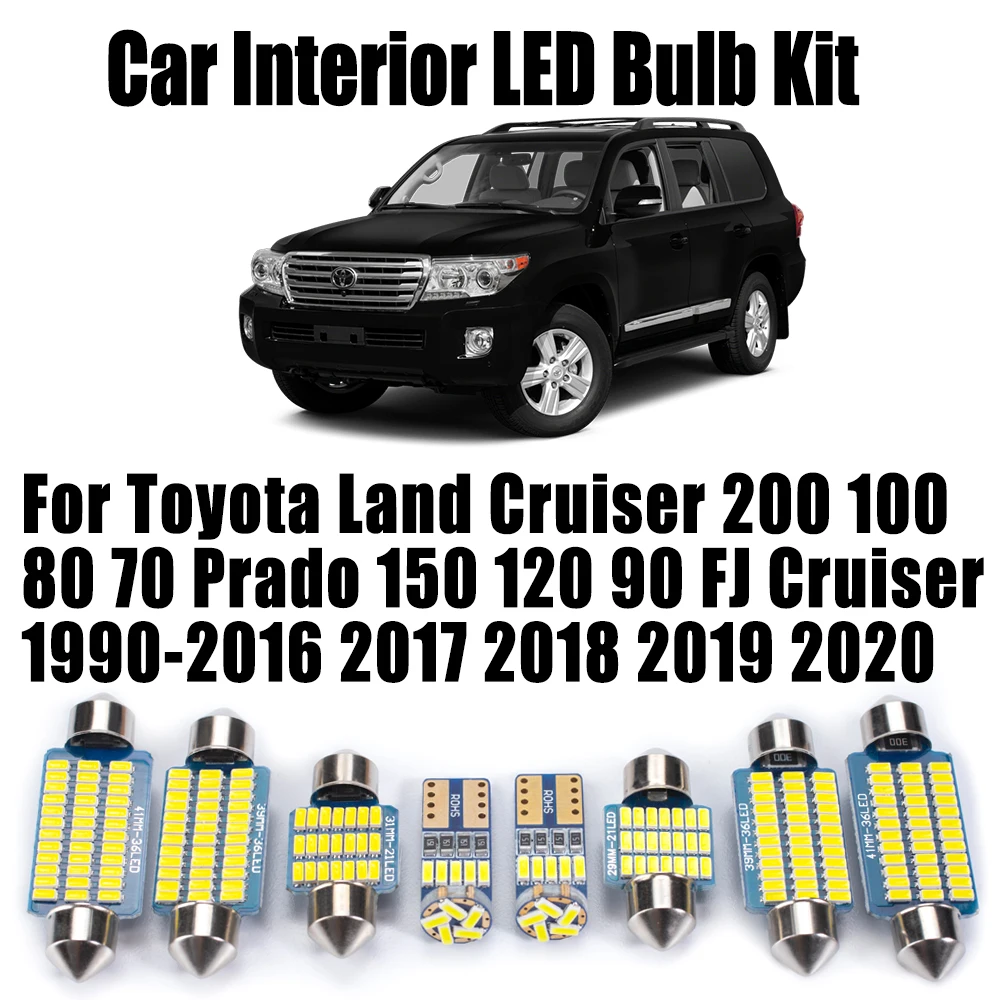 For Toyota Land Cruiser 200 100 80 70 Prado 150 120 90 FJ Cruiser 1990-2020 Canbus Car Reading Bulbs LED Interior Dome Light Kit