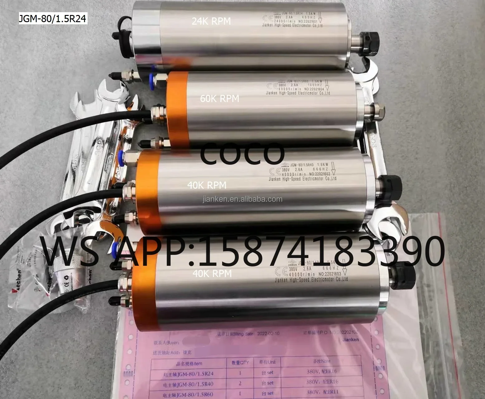 Original Jianken JGM-80/1.5kw Electric Spindle, 24000/40000/60000rpm for CNC Grinding & Polishing