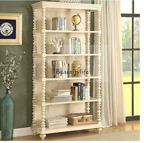 

jj *American ivory white old all solid wood Roman column single bookcase