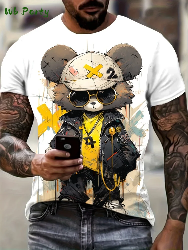 Men's Clothing 3D Bear Print Summer Man Clothes O-Neck Men's Short Sleeve T-Shirt Loose T-Shirt Tops Men's Shirts Funny T-Shirts image 6