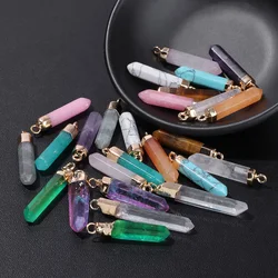 30x6mm Natural Amethysts Rose Quartzs Reiki Hexagonal Pendulum Charm Stone Column Pendant DIY Amulet Jewelry Making Necklaces