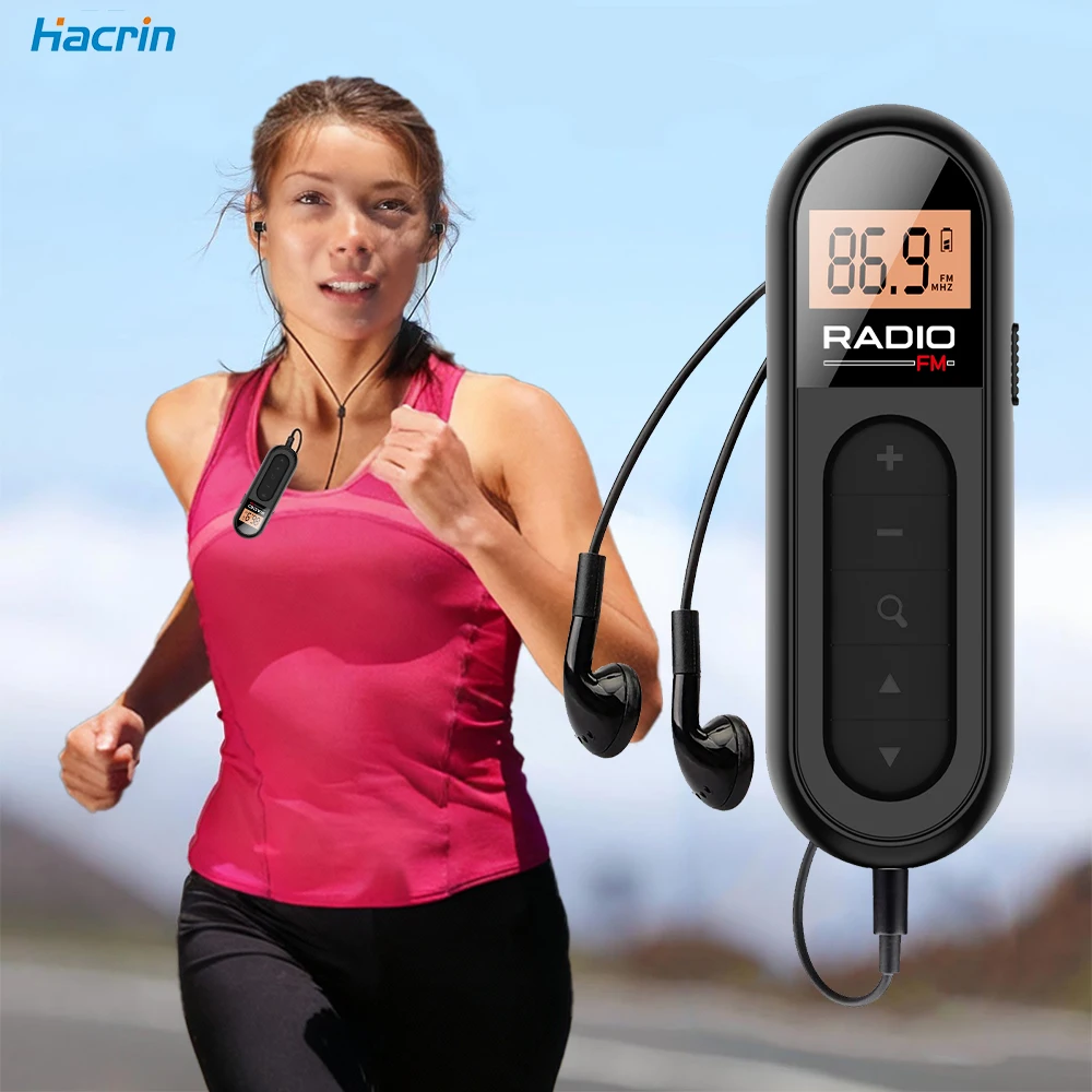 راديو جيب صغير مع شاشة LCD راديو FM محمول شخصي مع مشبك حزام سماعات الرأس راديو محمول صغير قابل لإعادة الشحن عبر USB