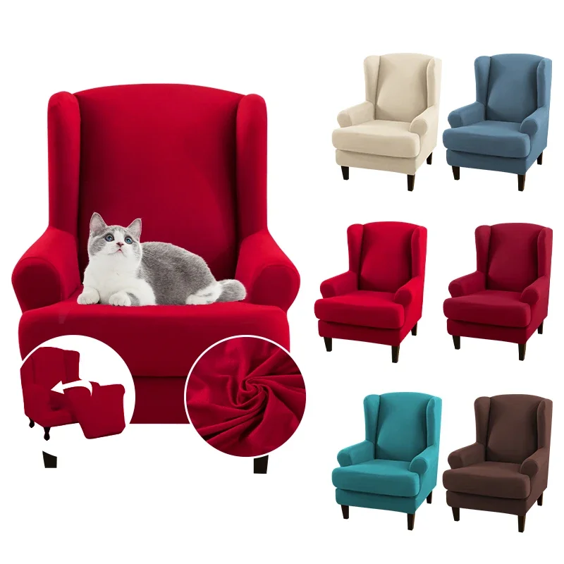 Ohrensesselbezug, 2-teilig, weicher Stretch-Stuhlbezug, einfarbig, für Sessel, Sofa, Couch, Möbelschutz