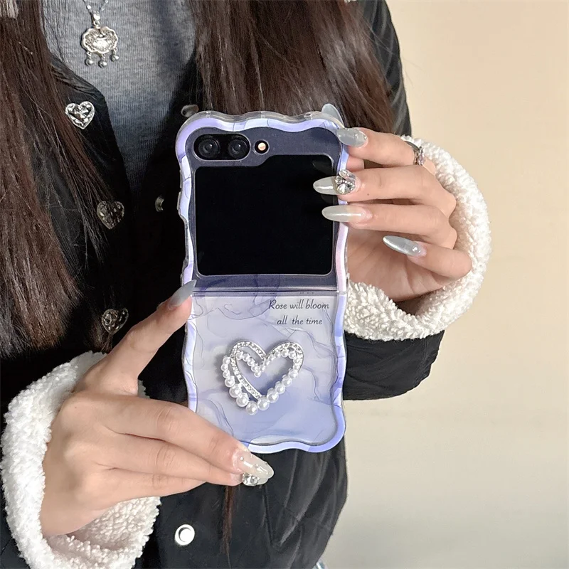 For Samsung ZFlip5 Cute Love bracelet case for Samsung Galaxy ZFlip5 4 3 6 Flip6 Wrist chain wavy transparent kawayii cover
