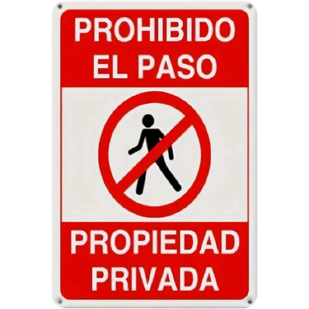 Spanisches Vintage-Blechschild „No Trespassing“ – Metallschild „Private Property“ für den Außenbereich, Garten, Bar, 8x12 Zoll