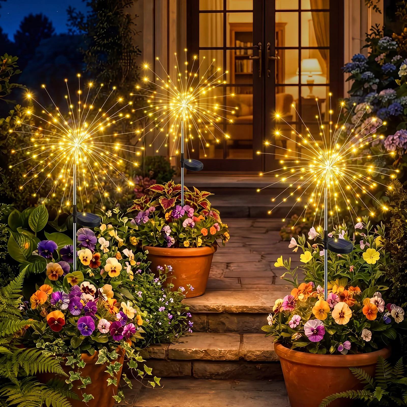 New 120LED Firework Garden Decor Solar Lights Outdoor Waterproof Fairy Flower Path Light for Courtyard Street Lawn Patio Balcony