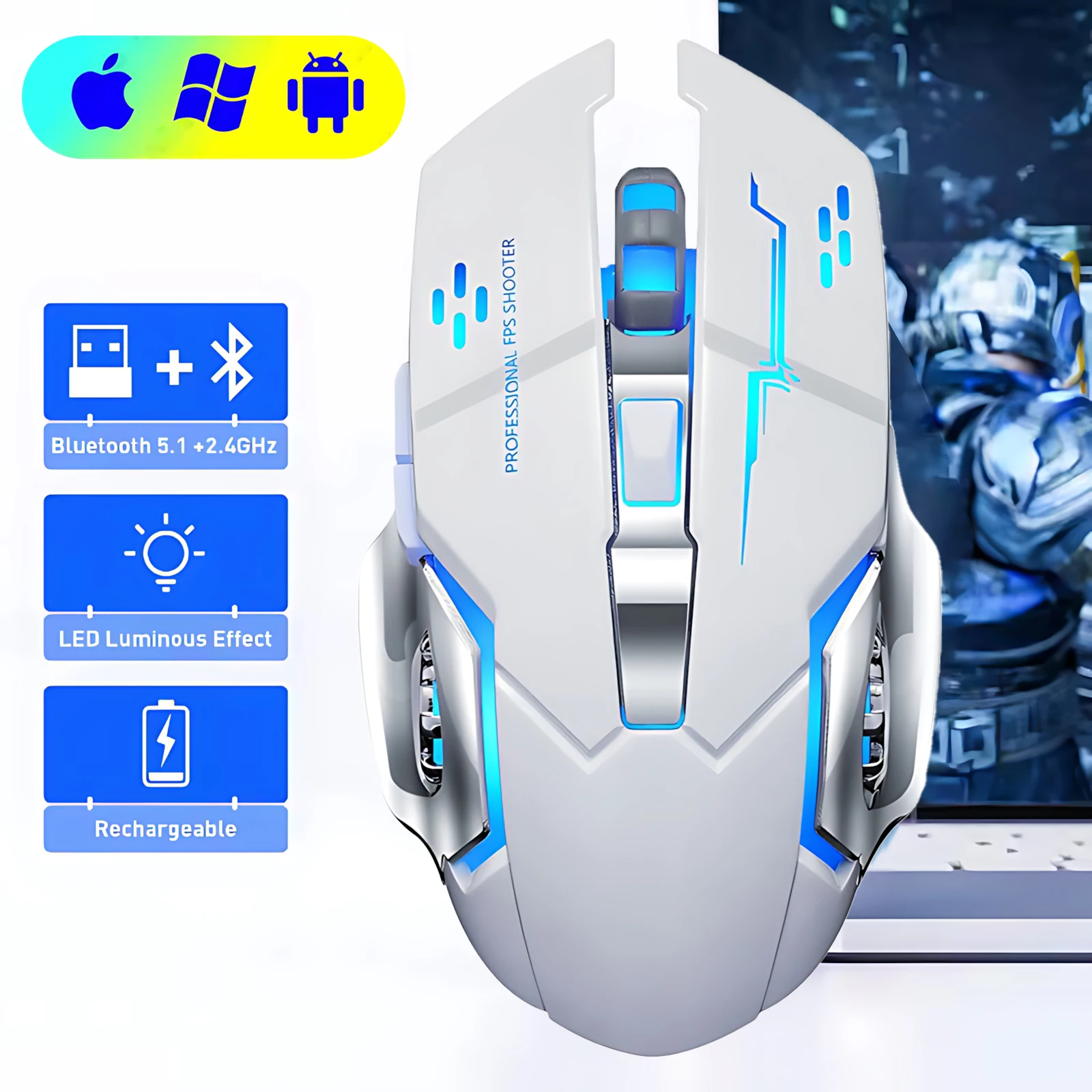 Rechargeable Bluetooth Mouse Wired PC Gamer Mouse Computer Gaming Mouse Ergonomic Mause 2000 DPI Mice For Laptop Ipad