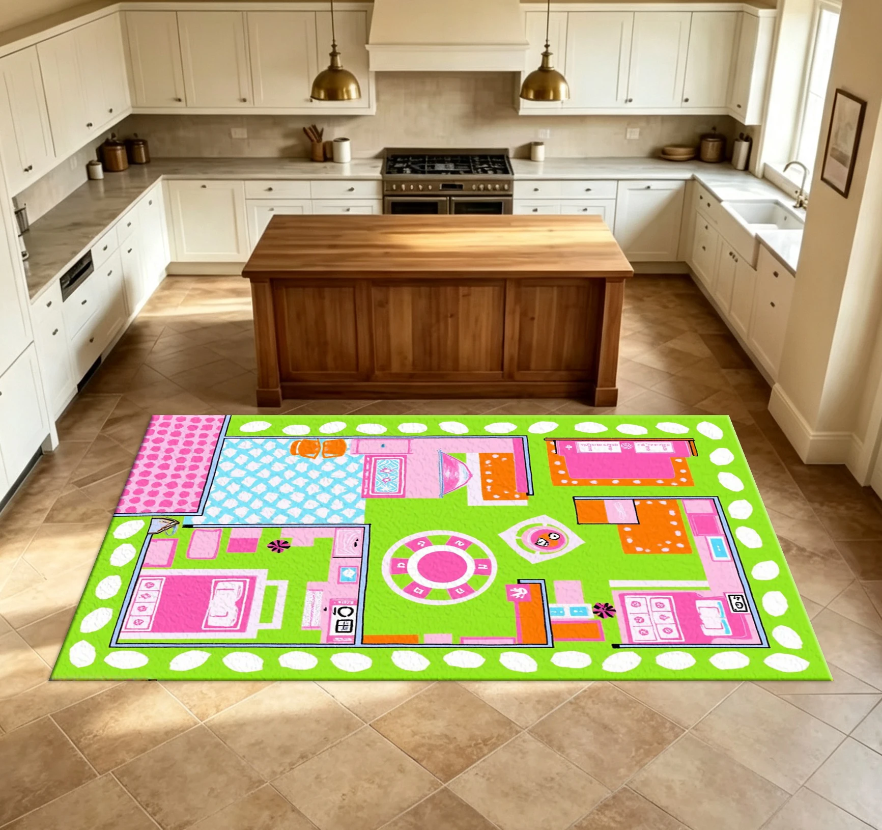 Cartoon Colorful House Floor Plan Carpet, Fun Decorative Carpet Suitable for Children's Bedrooms and Playrooms