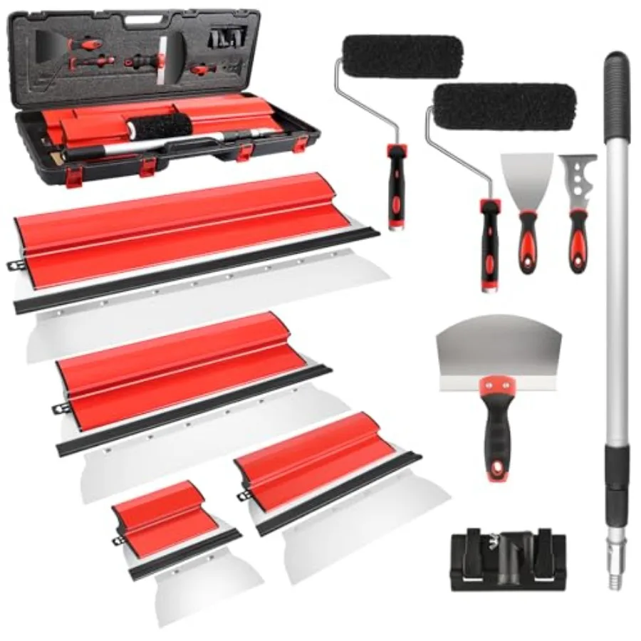 

Drywall imming Blade Set with Case, 10/16/24/ Stainl Steel imming Blades, 7/9inch Compound Rollers, 28"-62" Extension Handle, P