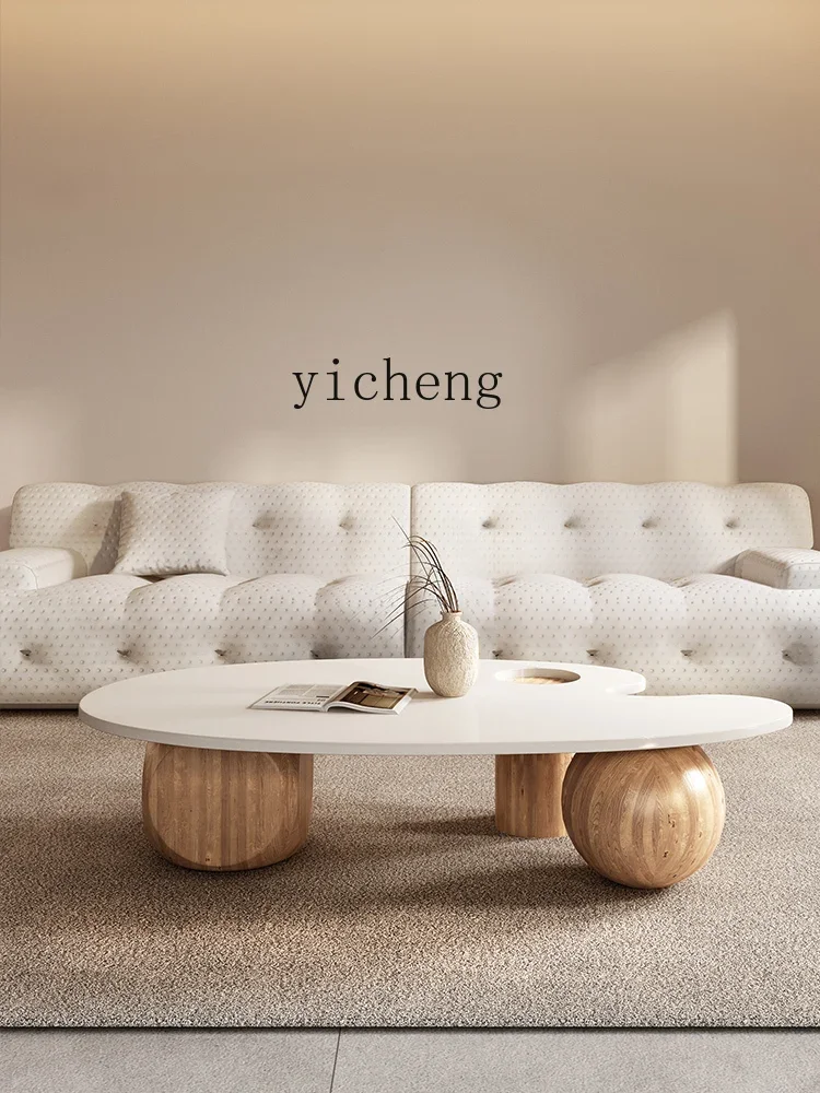 r8.12-Cream Style Tea Table Oval Irregular Shaped Creative Log Furniture