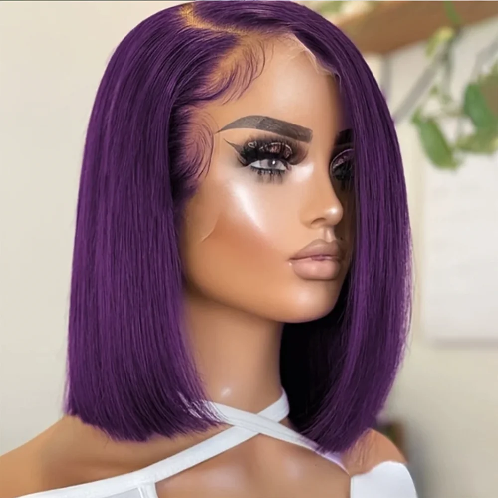 Dark Purple Bob Wig Human Hair 13x4 Hd Lace Front Wigs Human Hair 180% Density Glueless Wigs Short Cut Straight Bob Wigs