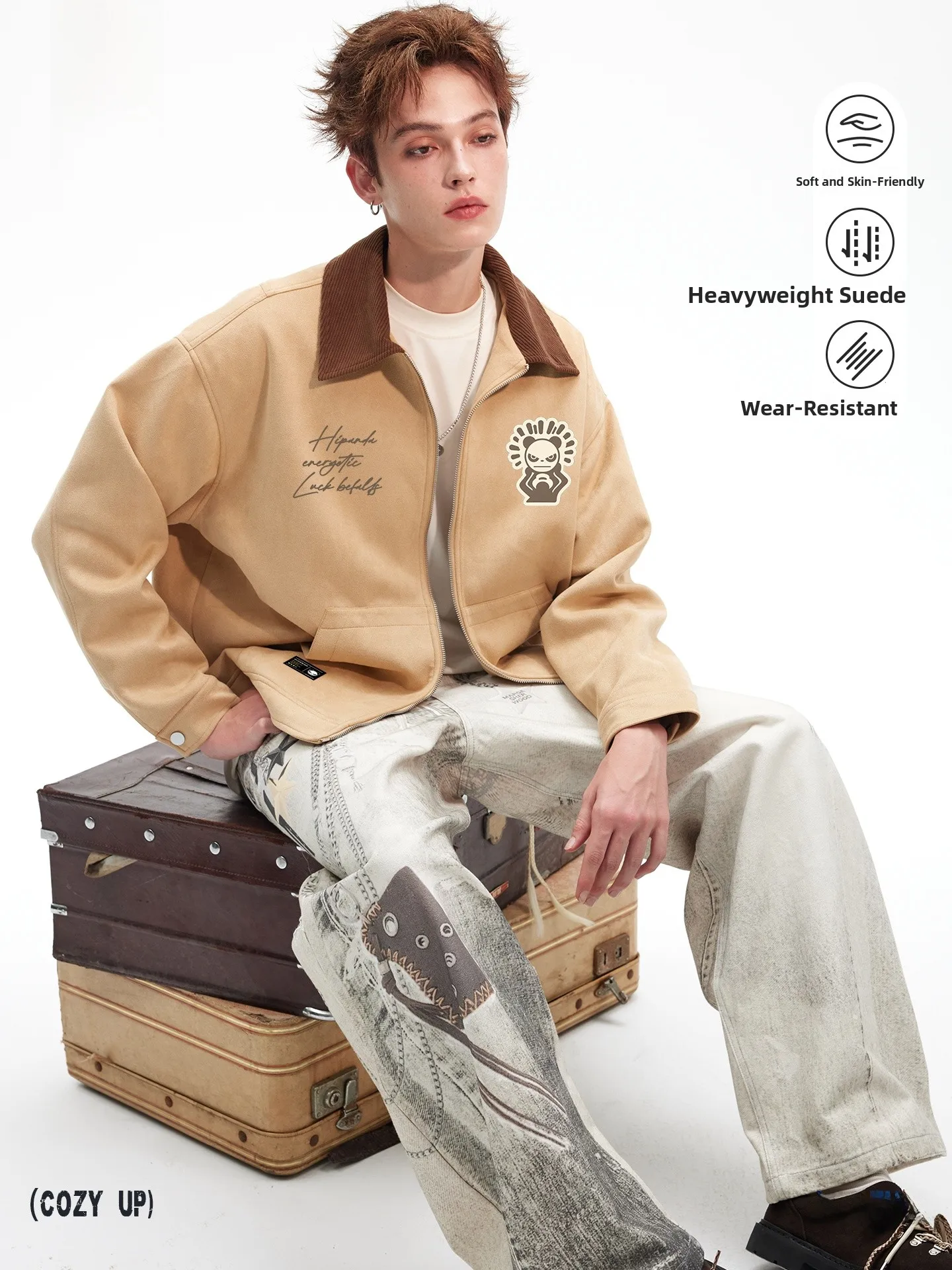 

Hipanda Hello Panda Detroit Ретро Модный Замшевый Джет Верхняя одежда Осень Новый Sle Свободный крой Молодежное войлок из полиэфирного волокна