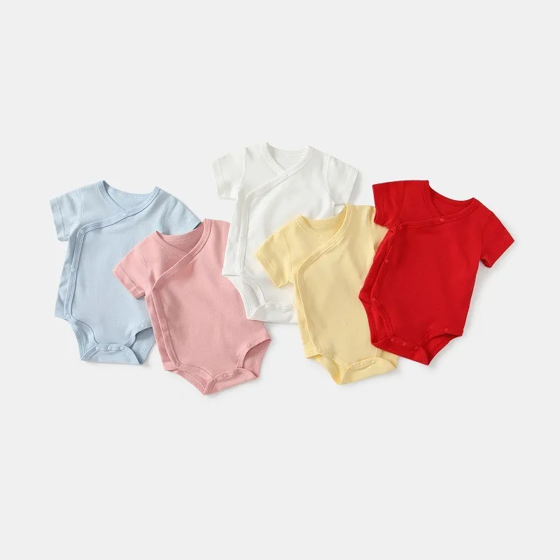 0-3 Months Newborn Baby Onesies Solid Color Cotton Bodysuit Slant Open Button Soft Infant Casual Bebe Clothes For Baby Boy Girl