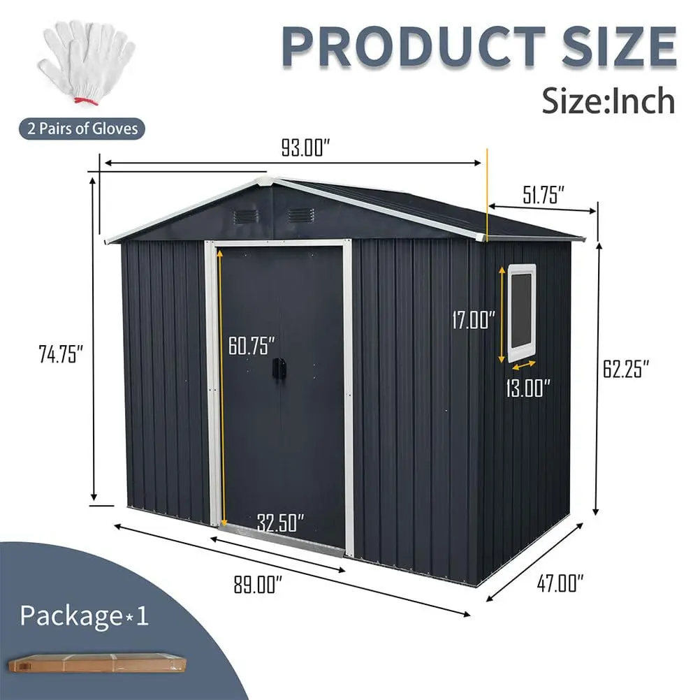 8x4 FT Metal Outdoor Storage Shed with Lockable Door Window Ventilation Steel for Backyard Patio Lawn Mower Bike, Customized