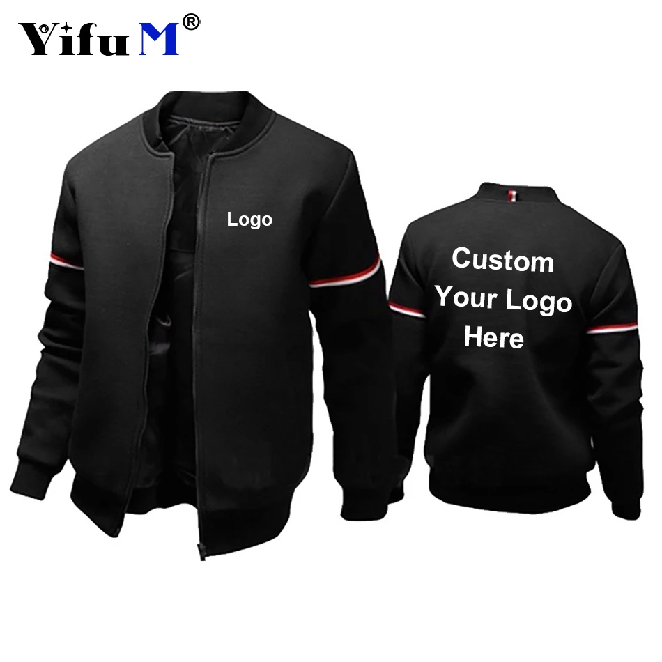 Custom Your Logo Men Jacket Autumn Long Sleeve Slim Fit Casual Sport Zip DIY Outdoor Tops Coat Black White Navy Blue Clothing