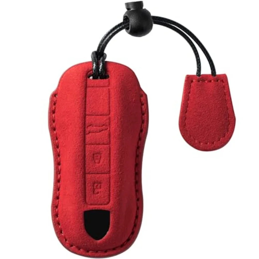 

Suede Genuine Leather Smart Key Fob Case Cover Protector with Leather Key Strap Compatible with 2020-2024 CayenneMacan 718 911