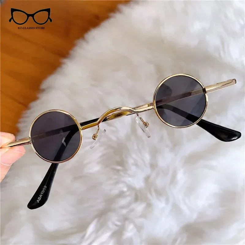 Hip Hop Style Ultra Small Frame Glasses Fashion Metal  Punk Round Sunglasses Women Vintage Retro Sun Glasses for Female Vintage