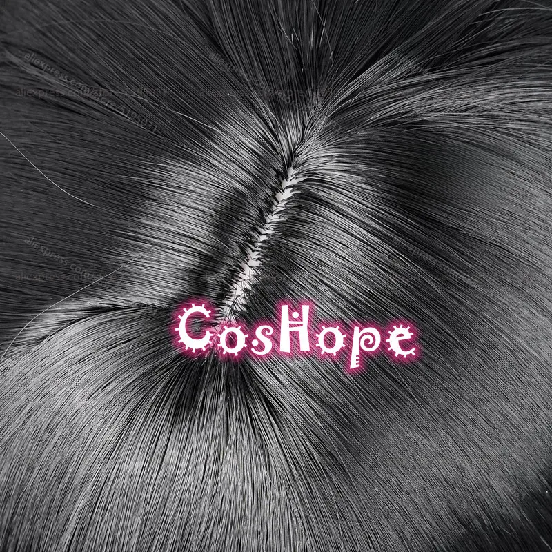 Chisa شعر مستعار تأثيري مع رباط شعر أحمر 85 سنتيمتر شعر مستعار أسود طويل أنيمي مقاومة للحرارة بيروكات صناعية لجميع القديسين كرنفال زي الحفلات