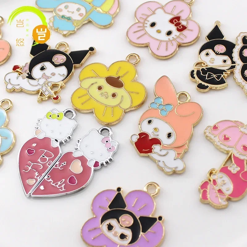 Kawaii Sanrio Cartoon Melody Kulomi DIY Jewelry Dropping Oil Alloy Pendant Earrings Keychain Pendant Accessories Materials