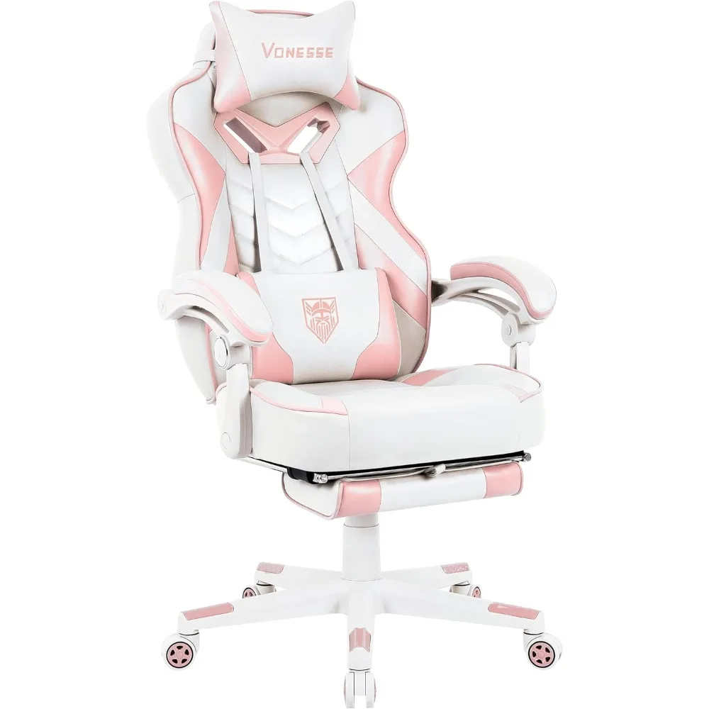 

Pink Gaming Chair for Adults,Girls Computer Chair with High Back,Big and Tall Gaming Chairs with Footrest and Massage,Reclining