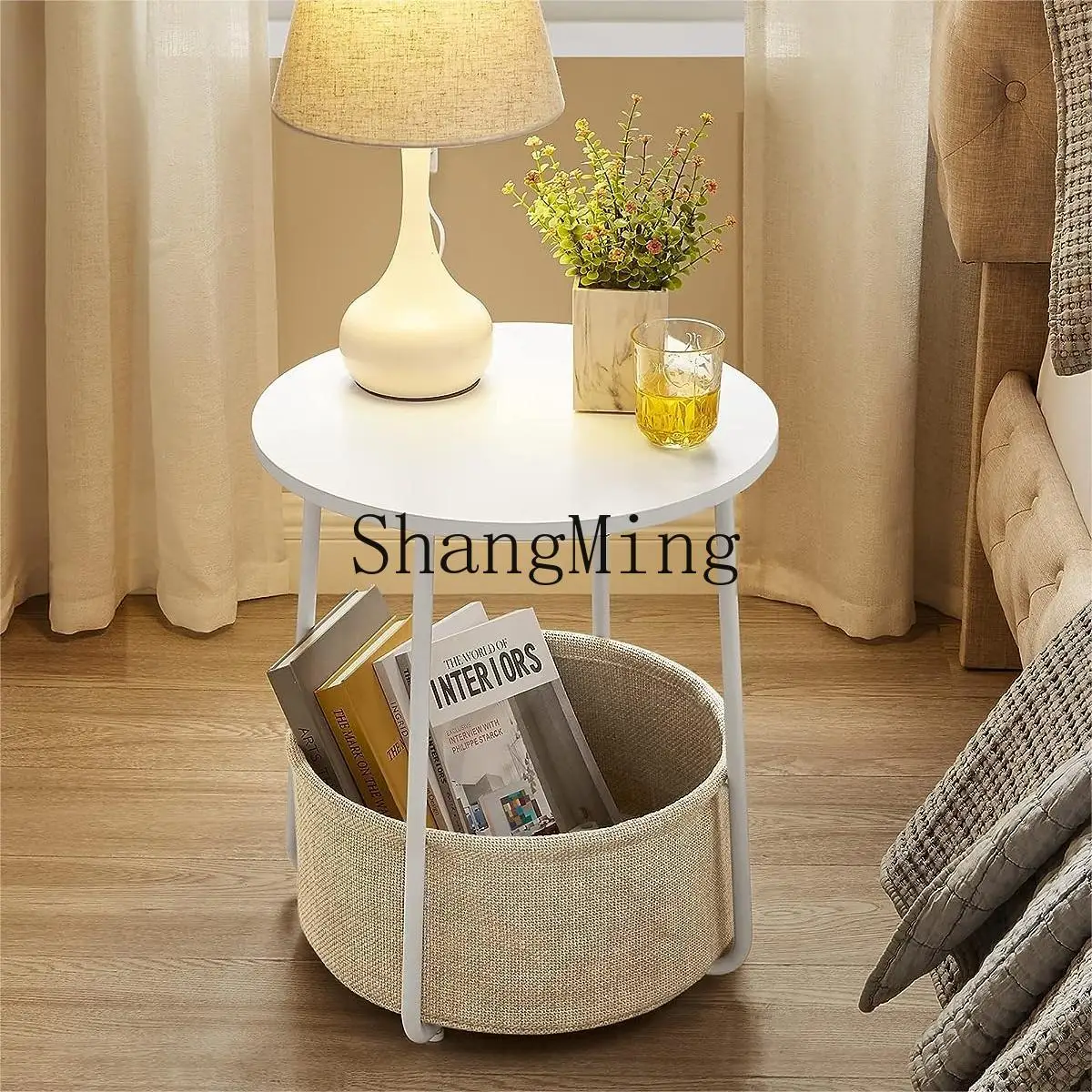

FG double-layer living room, small table on the side of the bedroom with storage box, simple bedside side table