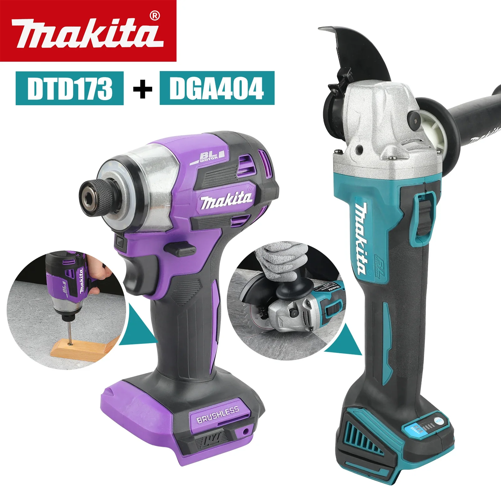 Makita DGA404 18V 125mm meuleuse d'angle électrique Machine de découpe sans brosse, DTD173 perceuse à percussion sans brosse outil d'entretien de voiture