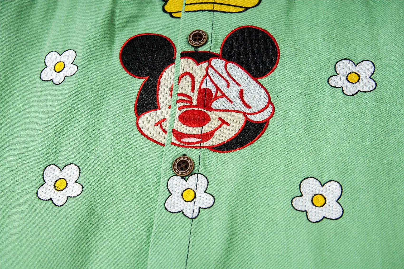 American Retro Color Block Fun Cartoon Embroidery Long Sleeve Shirt for Men and Women Autumn Loose Casual Couple Shirt Jacket