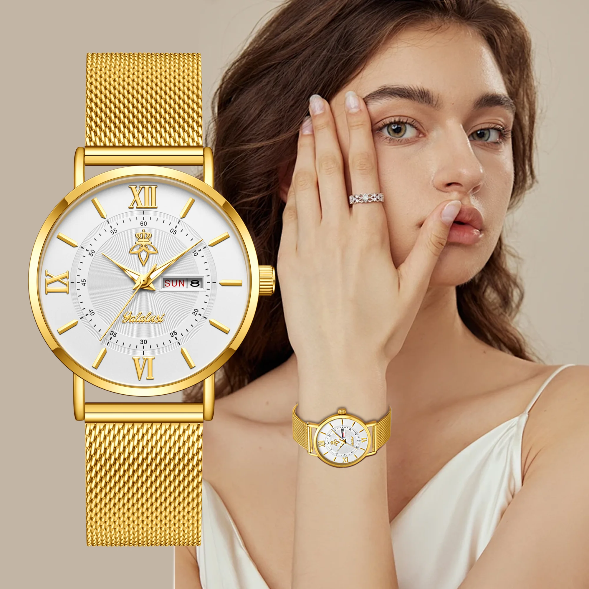 YaLaLuSi Stylish, Minimalist Unisex Watch with Date Display; Milanese Mesh Strap Couple’s Quartz Watch Reloj