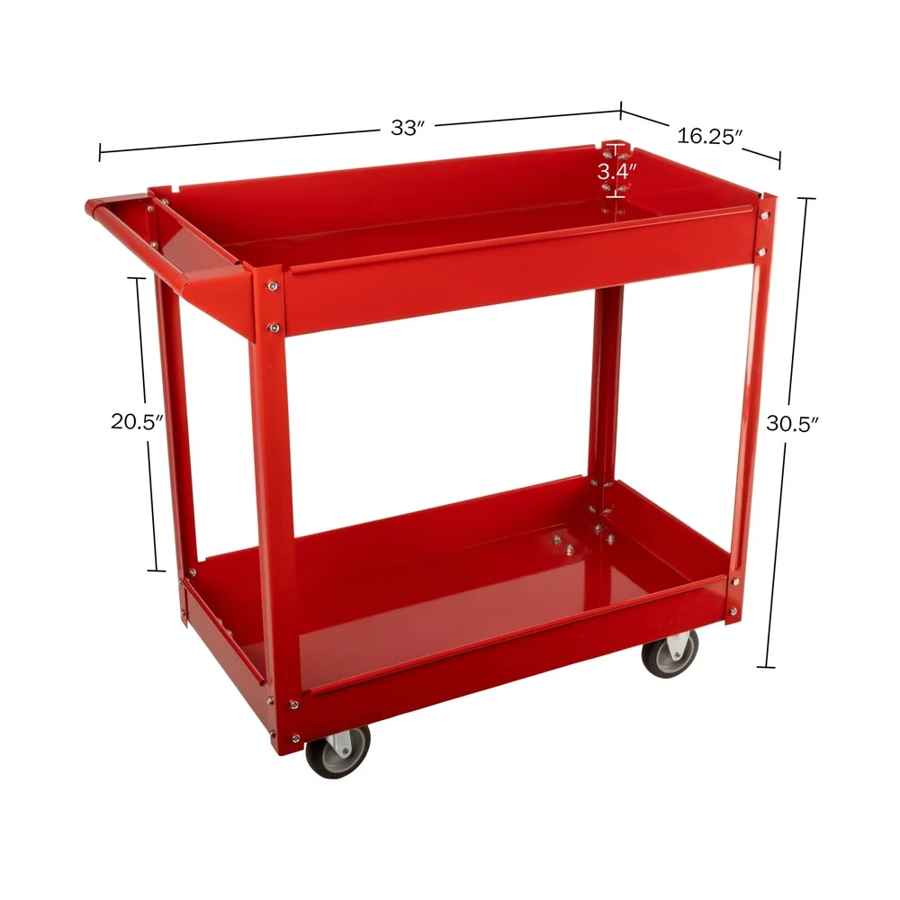2-Tier Rolling Tool Cart Utility Service Cart with Wheels Heavy Duty Maintenance Garage Storage Mobile Work Cart 330lb