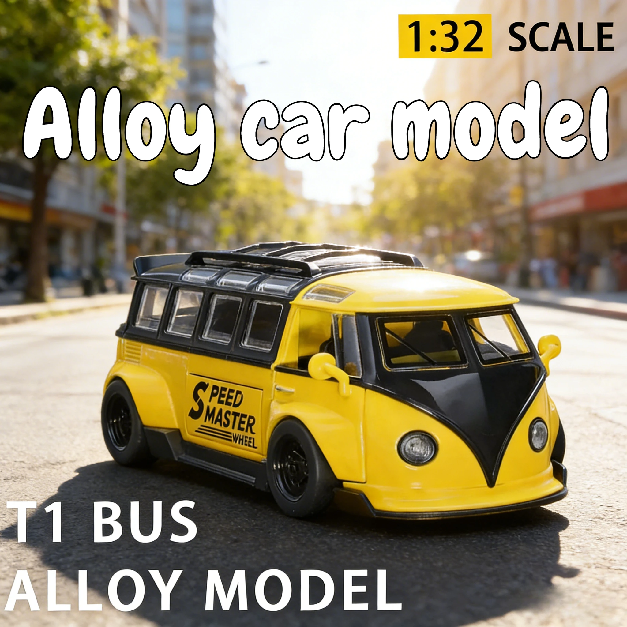 

Для 1:32 Volkswagen Bus T1 модифицированная литая под давлением металлическая модель из сплава для низкой вечеринки, имитация звука и света, игрушка, модный орнамент, подарок для мальчиков