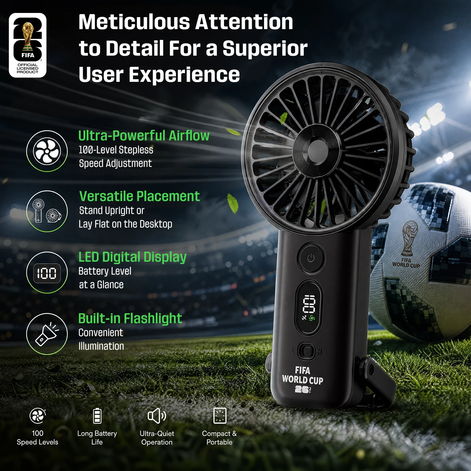 Handheld Cooling Fan FIFA 2026 World Cup Portable,4000mAh USB-C Rechargeable Fan for Sports Watching peripheral products F26F05