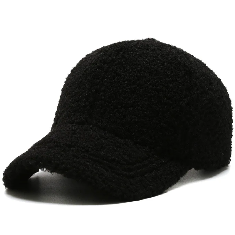 Winter Artificial Lamb Wool Solid Baseball Cap Women Men AutumnHats Keep Warm Cap Plush Baseball Caps Outdoor Sunshade Dad Hat