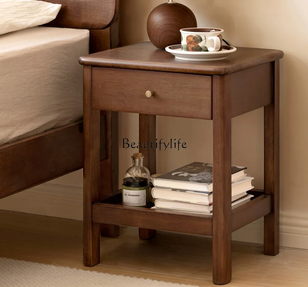 

Solid wood bedside table Modern simple walnut storage edge several bedrooms Household bedside table