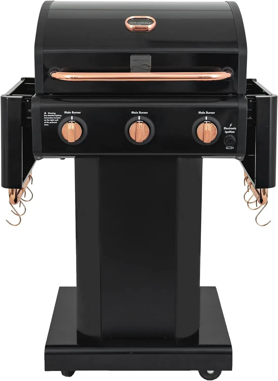 3-Burner Gas Grill | Foldable Side Tables, Cast Iron Cooking Grates, Warming Rack, Hooks for BBQ Grilling Tools