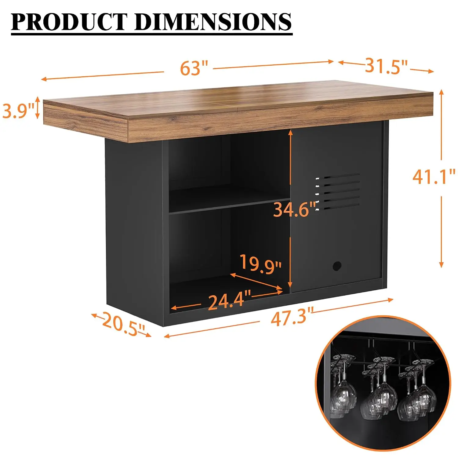 Bar Height Pub Table With Fridge Space & Storage, Customized