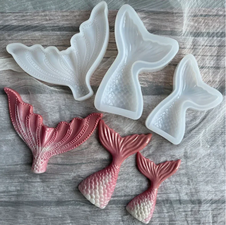 

DIY Mermaid tail mirror silicone mold cake decoration baking tool hand soap mold fish tail Miniature resin molds Cake stencil