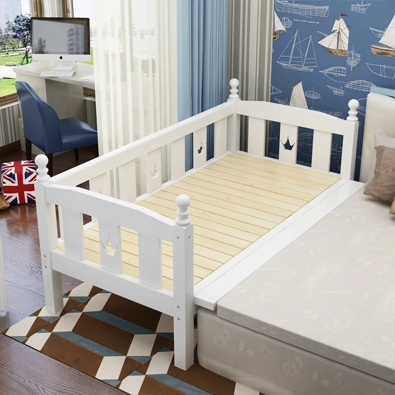 High quality stable solid wood frame white 4 sides crib 0-1 year old baby wooden kids bed