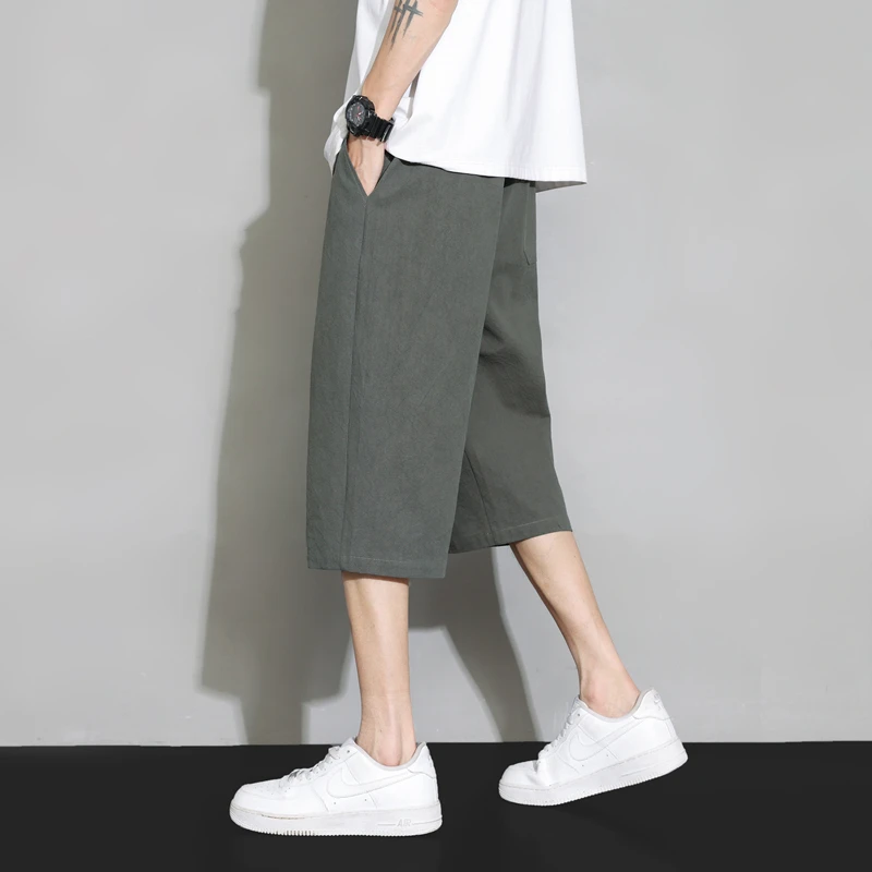 Pantaloni da uomo a sette piedi in cotone e lino allentato 2024 New Sle Thin di grandi dimensioni Harlan Pantaloni ort dritti Pantaloni casual estivi