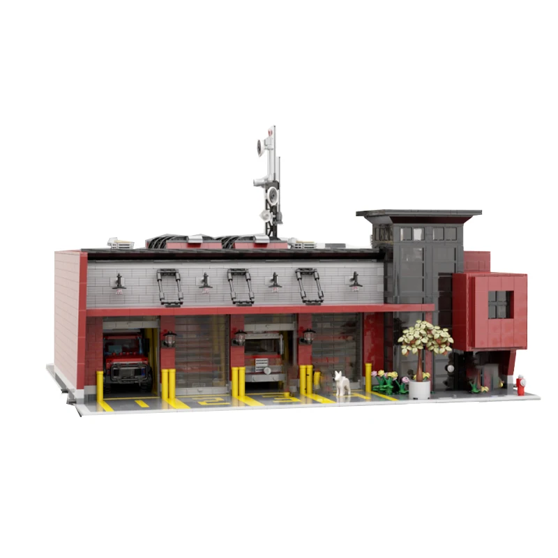 MOC-168801 City Fire Department  Modular Building Fire Station Building Block Assembly Model Brick Toy Children Gifts