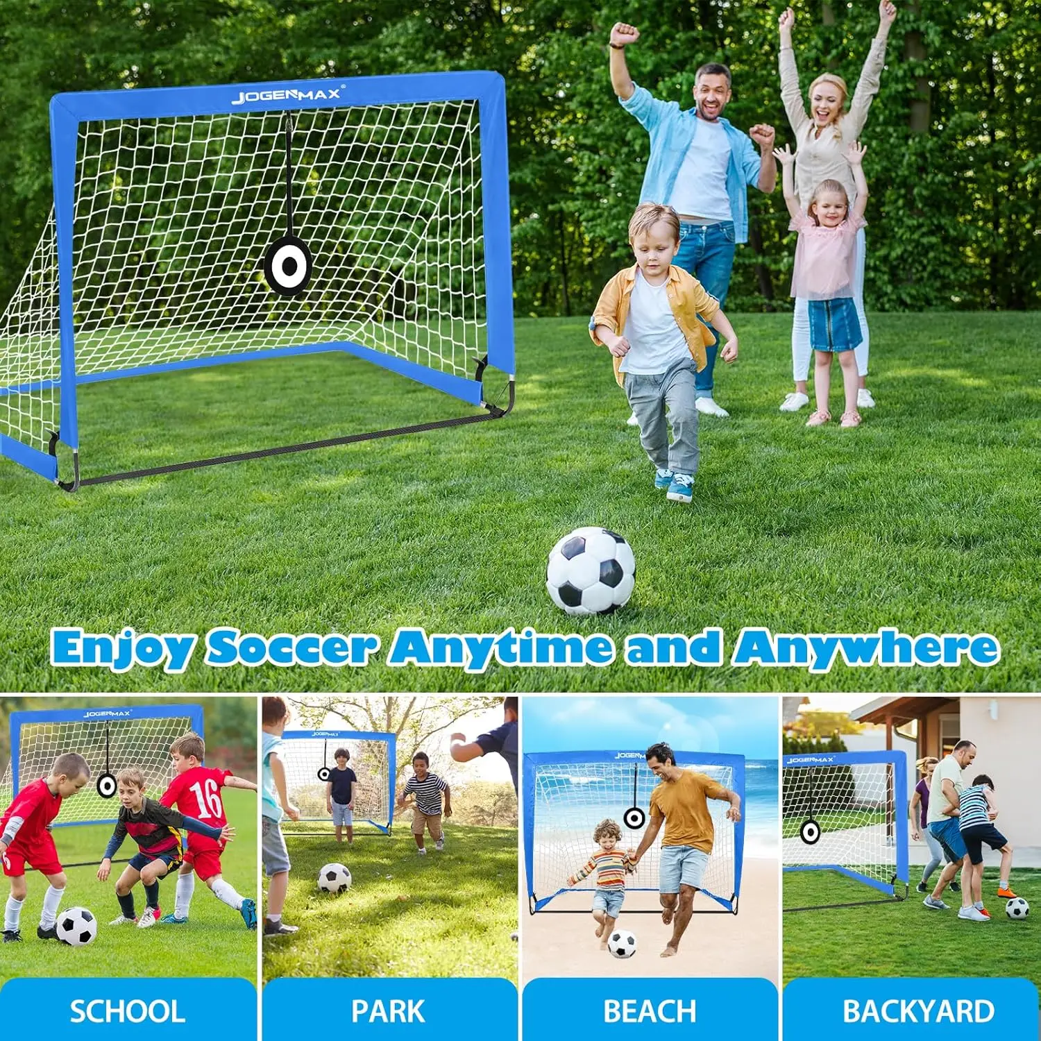 Porta de fútbol emergente plegable portátil, equipo de entrenamiento ligero para interiores y exteriores con 2 objetivos y 6 conos de obstáculos