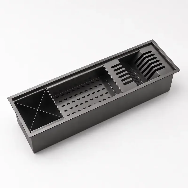 SUS304 Stainless Steel Handmade Double Slot Sink Workbench Environmental Drain Tray Multifunctional Kitchen Bar OEM Wholesale