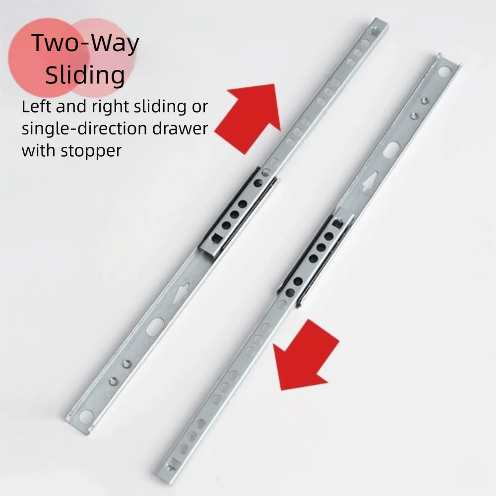 2PCS Smooth Glide Bearing Drawer Slides 17mm Wide Two Way Slide Drawer Rail Full Extension Hardware Accessories