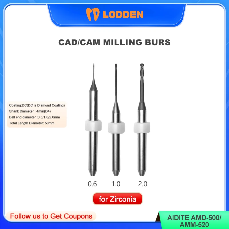 Dental Lab Zirconia for Aidite AMD-500 AMM-520 Machines PRECISION TOOL Milling Burs-Cutting Overall Length 50mm D4 DC CAD CAM