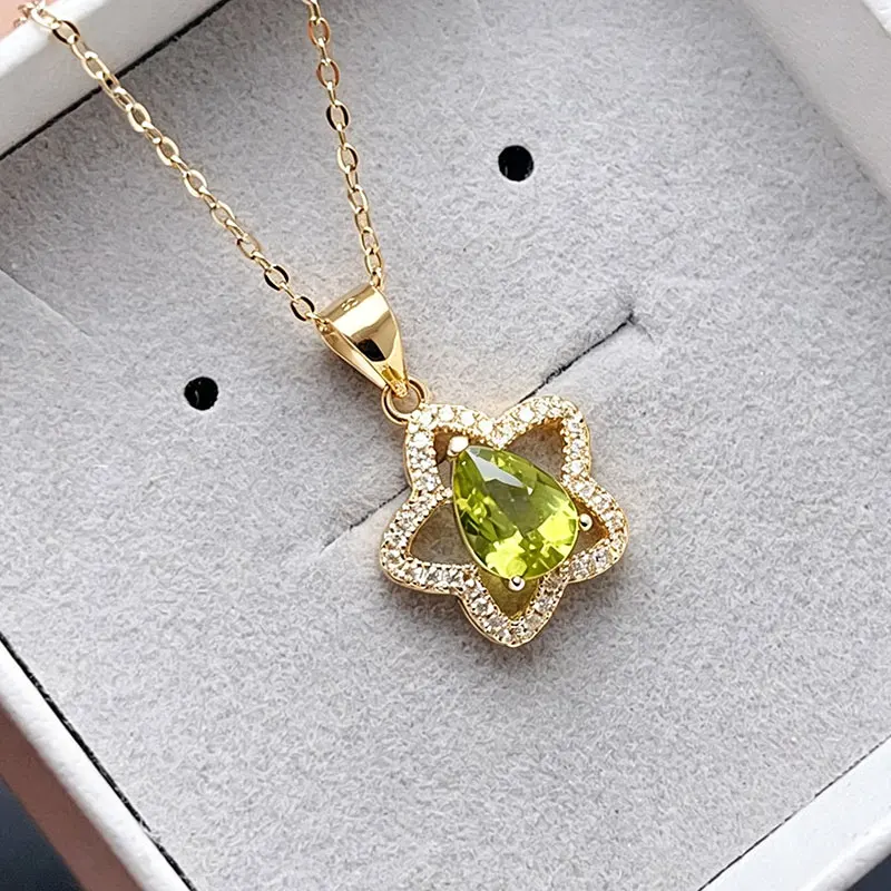 6*8mm Water Drop Cut Shape Peridot Pendant with Certificate Natural Peridot Pendant with 925 Silver Necklace Gift for Women