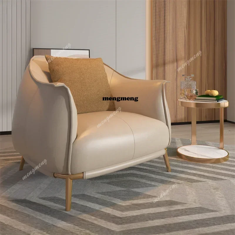 2026 summer Modern light luxury leather single sofa living room balcony sofa designer hotel lobby reception area single chair