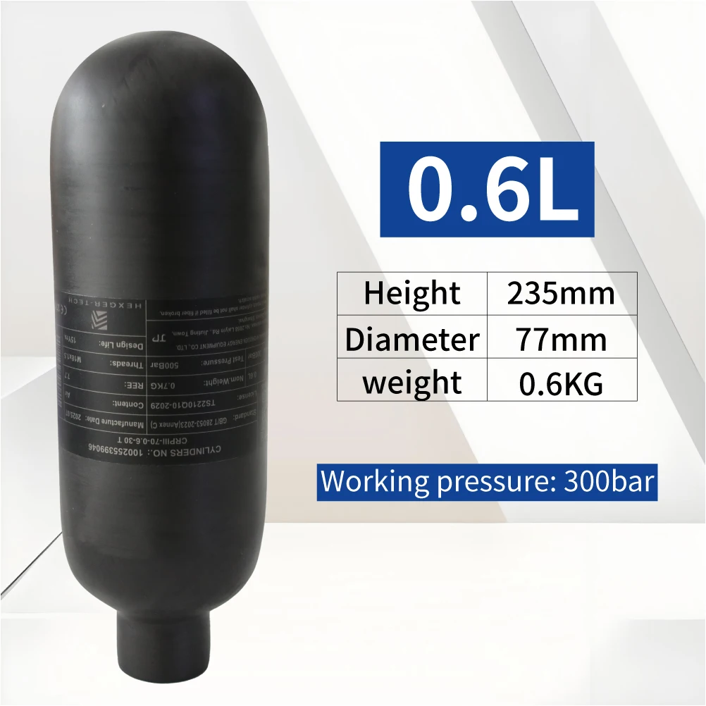 0.6L/0.62L/ 0.8L/HPA da fibra do carbono, cilindro de gás de alta pressão, caça do mergulho de FX, M18, 1,5, 4500Psi, 300Bar