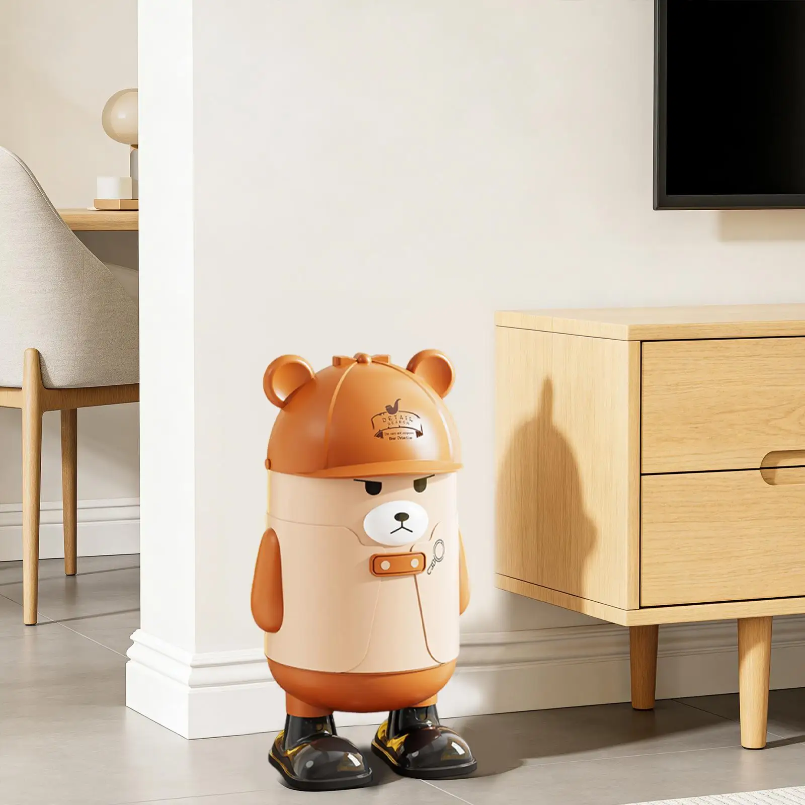 

Trash Can Garbage Bin Standing Cartoon Dustbin for Living Room Kitchen Decor