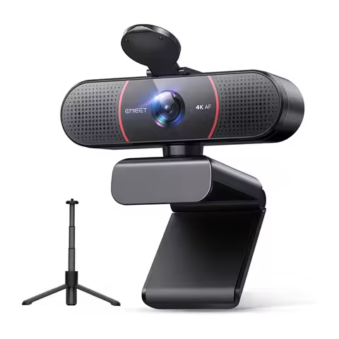 Webcam 4K com Tripé EMEET, Câmera USB para Computador com Autofoco e Microfones para Streaming em Zoom/Teams/OBS/PC/Mac/Laptop