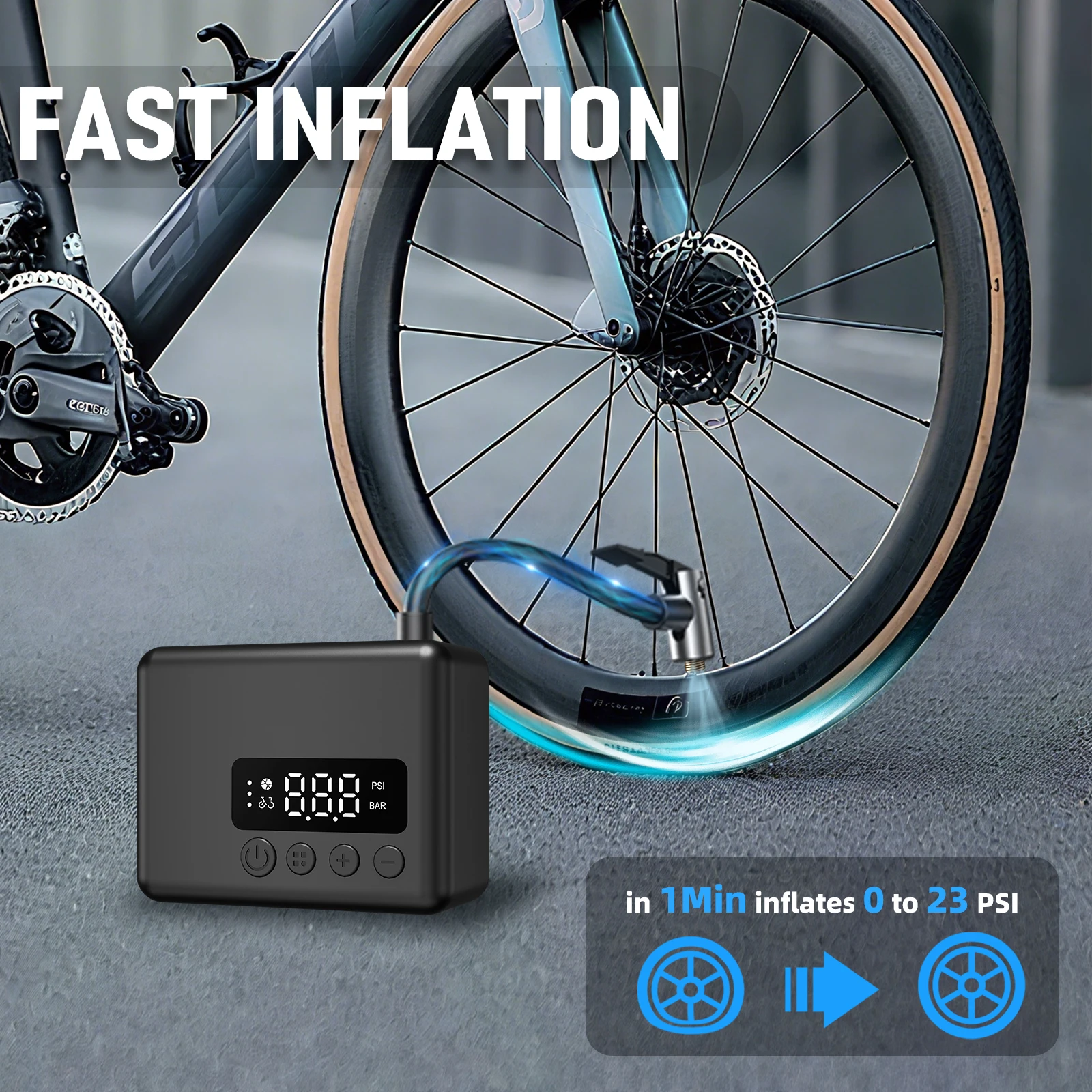 Portable Tire Inflator Air Compressor 150PSI 4000mAh Electric Mini Bike Pump for Car & Bicycles - Compact Air Pump