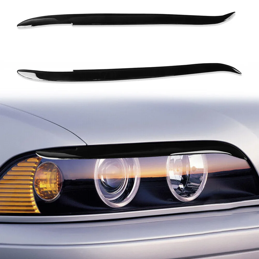 2pcs For BMW 5 Series E39 1995-2003 Glossy Piano Black Headlight Eyelid Eyebrow Trim Sturdy Delicate 480 X 25mm Car Trim Part